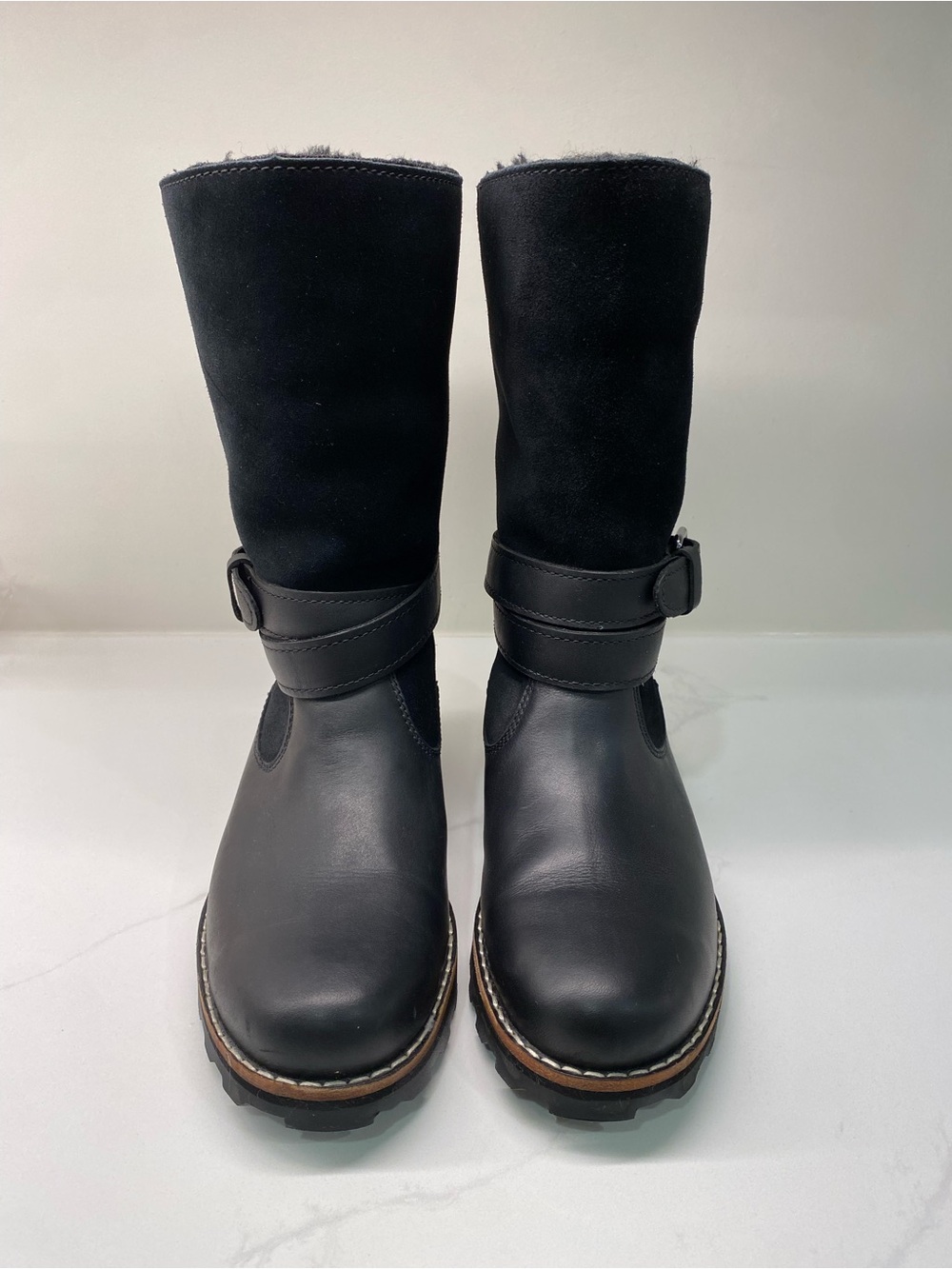 Roots TRIBE Women’s Shearling Lined Black Leather & Suede Buckle Boots